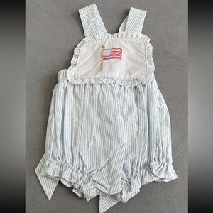 Striped Baby Romper with Flag Embroidery